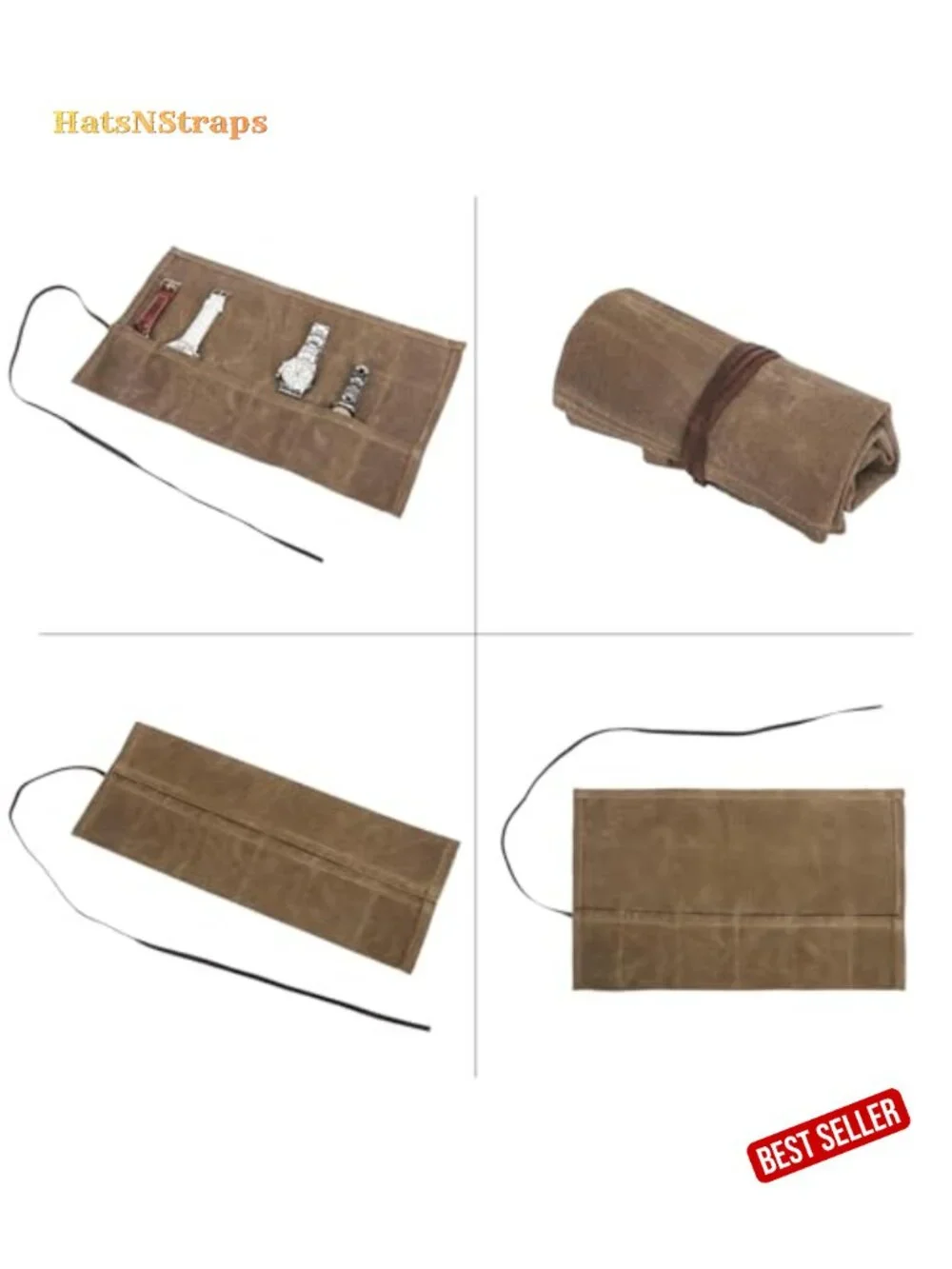Waxed Canvas Watch Roll Travel Case 6 Slot Watch Organizer Pouch